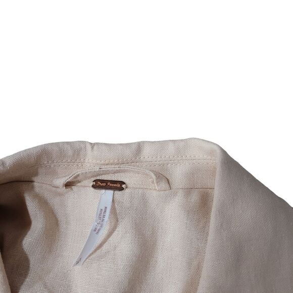 FREE PEOPLE Blazer Boyfriend Tan Large Linen Blend Flax Size Small - Picture 3 of 4